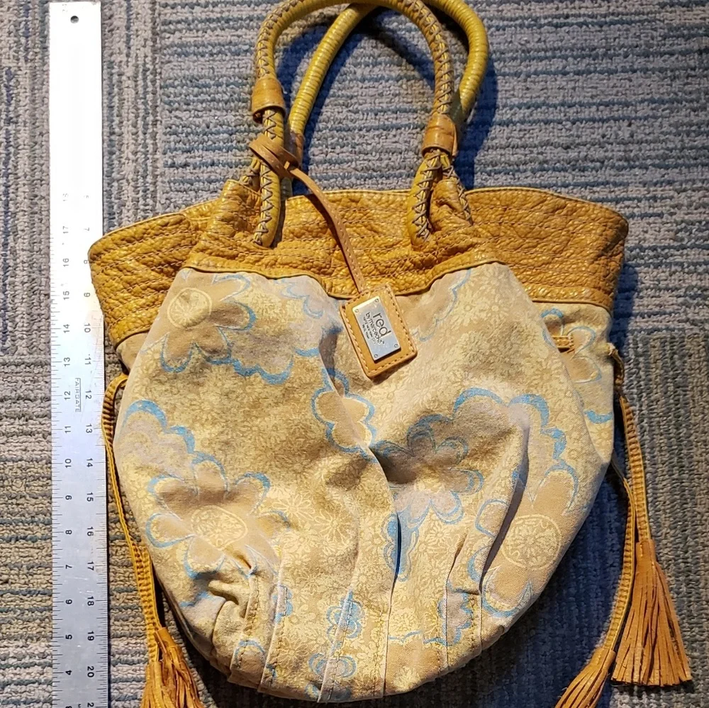 Vintage 'Red' by Marcecko Yellow And Blue Fabric Hobo Style Bag